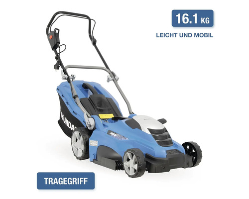 Hyundai Elektro Rasenmäher mit 1600 Watt Leistung, 40 Zentimeter Schnittbreite und Fangkorb