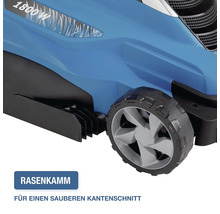 Elektro Rasenmäher mit 1800 Watt Motor und integriertem Rasenkamm für einen sauberen Kantenschnitt