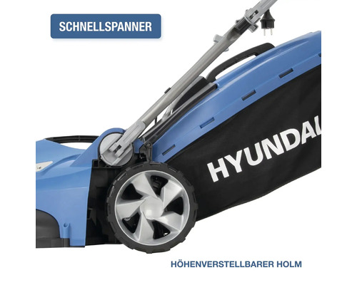 Hyundai Elektro Rasenmäher mit Schnellspanner und höhenverstellbarem Holm