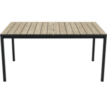 Gartentisch mit Tischplatte aus Holzlamellen und einem Metallgestell für den Außenbereich