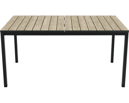 Gartentisch mit Tischplatte aus Holzlamellen und einem Metallgestell für den Außenbereich