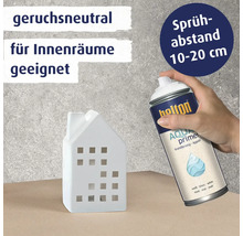 Holton Aqua Primer Grundierung Spraydose mit einer Hand und einem kleinen Deko Haus aus Keramik.