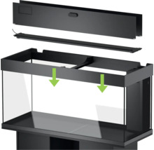 Aquarium mit abnehmbarer Abdeckung und LED Beleuchtung zur Montage auf dem Unterschrank.