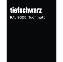 Farbtonbezeichnung tiefschwarz RAL 9005 mit Oberflächenbeschaffenheit tuchmatt