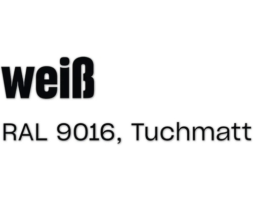 Farbangabe weiß im Farbton RAL 9016 mit tuchmatter Oberfläche