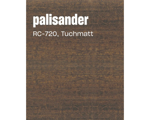 Holzlasur Farbton Palisander RC 720 mit tuchmatter Oberfläche als Anstrichmuster auf Holzstruktur