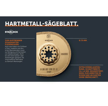 Fein Starlock Hartmetall Segmentsägeblatt für Multitool, Durchmesser 75 Millimeter zum Austrennen von Fliesenfugen und Fräsen von Schlitzen.
