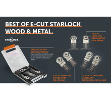 Fein Starlock E Cut Sägeblatt Set für Holz und Metall in Kunststoffbox inklusive Long Life und Universal Sägeblättern in verschiedenen Größen.