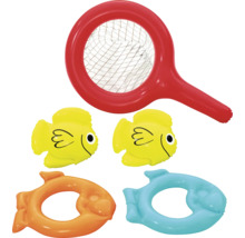 Set aus aufblasbarem Kescher und schwimmenden Fischspielzeugen fuer den Pool