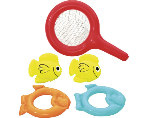 Set aus aufblasbarem Kescher und schwimmenden Fischspielzeugen fuer den Pool