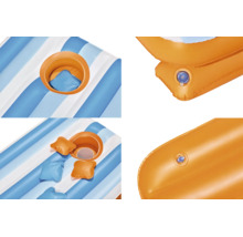 Detailansichten einer aufblasbaren Schwimminsel mit Getränkehalter und Ventil.
