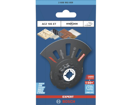 Bosch Expert ACZ 105 ET Starlock Segmentsägeblatt für Multifunktionswerkzeuge zur Bearbeitung verschiedener Materialien in der Verpackung.