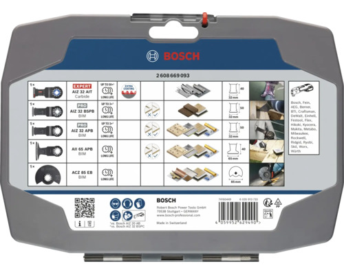 Bosch Starlock Multitool Sägeblatt Set, 5-teilig, für verschiedene Materialien und Anwendungen, in Kunststoff-Systembox.