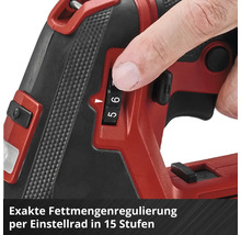 Nahaufnahme eines Einstellrades an einem Akku Fettpresse zur exakten Regulierung der Fettmenge in 15 Stufen.