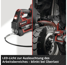Einhell Professional Akku Fettpresse mit LED Arbeitslicht welches bei Überlast blinkt zur Schmierung von Maschinen und Fahrzeugen.