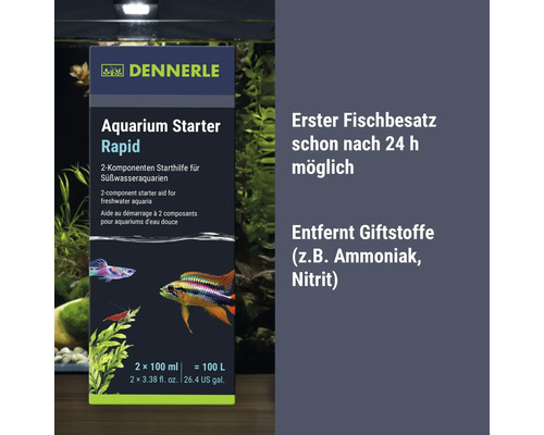 Dennerle Aquarium Starter Rapid Starthilfe für Süßwasseraquarien 2 mal 100 Milliliter für 100 Liter Wasser zur Schadstoffentfernung
