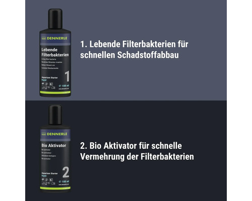 Dennerle Aquarium Starter Rapid Set mit lebenden Filterbakterien und Bio Aktivator zur schnellen Einfahrphase des Aquariums, 2 mal 100 Milliliter.