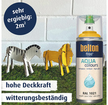 Belton free Aqua Colours Sprühlack in Rapsgelb RAL 1021 mit hoher Deckkraft und Witterungsbeständigkeit für zwei Quadratmeter Ergiebigkeit.