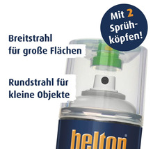 Belton Sprühdose mit zwei verschiedenen Sprühköpfen für Breitstrahl bei großen Flächen und Rundstrahl bei kleinen Objekten.