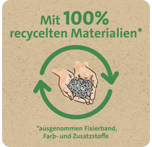 Symbol für Produkt aus 100 Prozent recycelten Materialien mit Ausnahme von Fixierband, Farb- und Zusatzstoffen