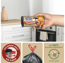 Swirl Müllbeutel Rolle mit Fixierband für 20 Liter Eimer aus recyceltem Kunststoff mit Zugband für sicheren Halt im Mülleimer.