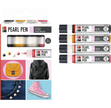 Marabu Pearl Pen Set mit 4 Perlenstiften zu je 25 Milliliter für kreative Textilverzierungen und Dekorationen.