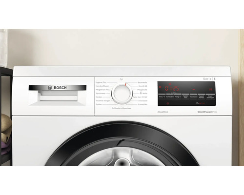 Bosch Serie 6 Waschmaschine mit digitaler Anzeige, Drehwahlschalter und AquaStop Funktion für den Haushalt.