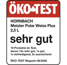 Oeko Test Siegel sehr gut fuer Hornbach Meister Polar Weiss Plus Wandfarbe zweieinhalb Liter