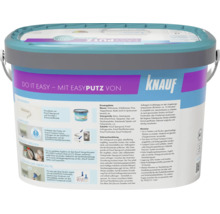 Knauf Easyputz Strukturputz im Eimer für Wände und Decken inklusive Gebrauchsanweisung und Anwendungshinweisen auf der Verpackung.