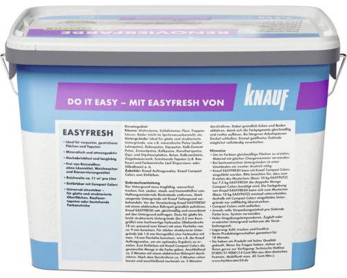 Knauf EASYFRESH Wandfarbe im Eimer fuer glatte und strukturierte Oberflaechen sowie Tapeten fuer den Innenbereich