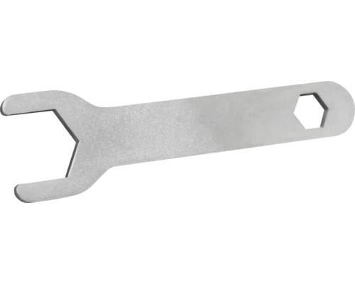 Flacher Einmaulschlüssel aus Metall für Montagearbeiten.