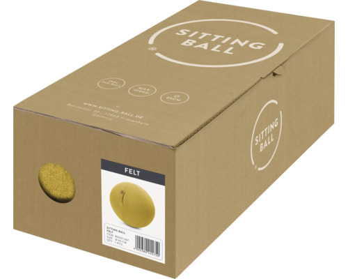 Verpackungskarton für einen Filz Sitzball mit 65 Zentimeter Durchmesser und 100 Kilogramm maximaler Belastbarkeit
