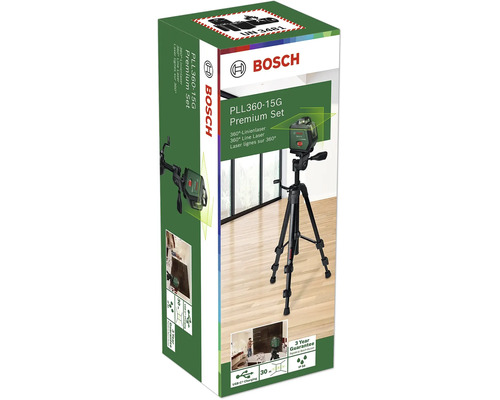 Bosch PLL 360-15G Linienlaser Premium Set mit Stativ in der Produktverpackung