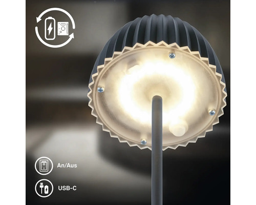 LED Tischleuchte mit Akkubetrieb und USB C Ladeanschluss sowie Ein Aus Schalter