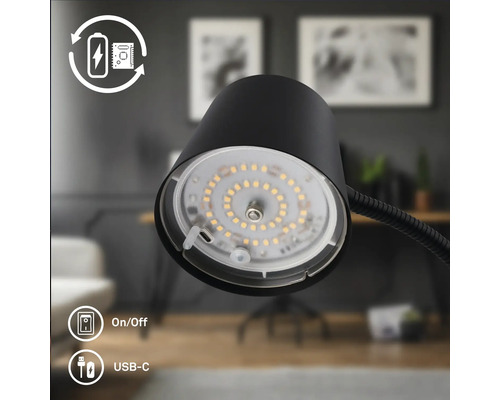 Wiederaufladbare LED Schreibtischleuchte mit integriertem Akku, An Aus Schalter und USB C Ladeanschluss im Wohnbereich