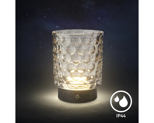 LED Tischleuchte aus Glas mit Wabenstruktur und Schutzart IP44 für den Außenbereich