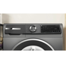 Bedienblende eines Bosch Serie 6 Waschtrockners mit Drehwahlschalter und digitalem Display.