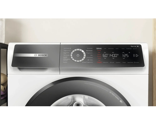 Bedienblende einer Bosch Serie 8 Waschmaschine mit digitalem Display und Programmwähler