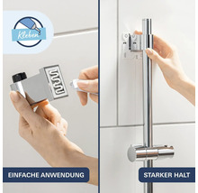 Grohe Brausestangenhalterung mit Klebemontage Anleitung inklusive Tube Klebstoff zur einfachen Wandbefestigung an Fliesen.