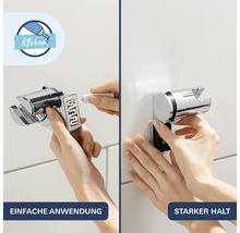 Montageanleitung für Duschbrausehalter mit Klebebefestigung zur einfachen Anbringung an der Wand ohne Bohren.