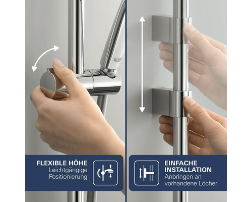 Grohe Duschstange mit flexibler Höhenverstellung und einfacher Installation zur Montage an bestehenden Bohrlöchern