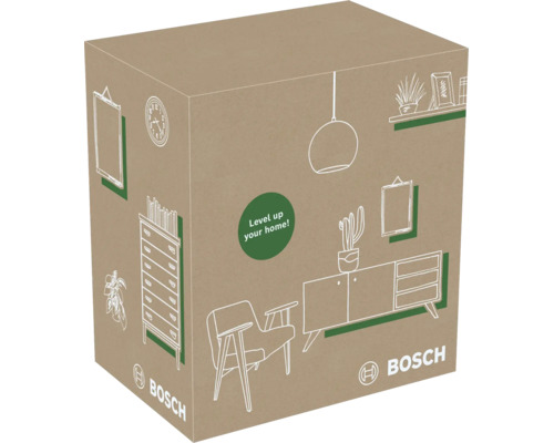 Bosch Produktverpackungskarton mit illustrierten Motiven zur Wohnraumgestaltung.