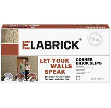 Elabrick Eckverblender Verpackung mit Anwendungsbeispielen und Logo