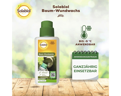 Solabiol Baum Wundwachs in der 300 Gramm Pinstube für Obst und Ziergehölze, ganzjährig anwendbar bis minus 5 Grad Celsius.