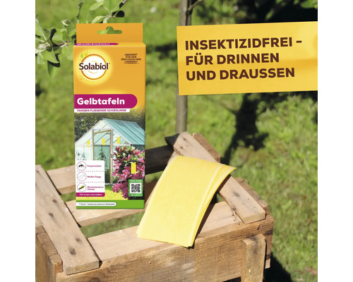 Solabiol Gelbtafeln zur Insektenbekämpfung ohne Insektizide für Innen und Außen, 7 Stück beidseitig beleimte Klebetafeln.