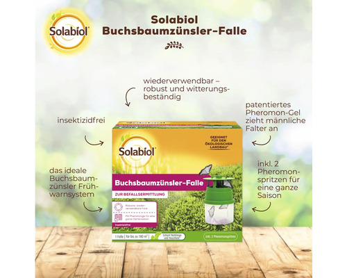 Solabiol Buchsbaumzünsler-Falle mit Pheromon-Gel, wetterfest und wiederverwendbar, zur Befallsermittlung ohne Insektizide, inklusive zwei Spritzen.