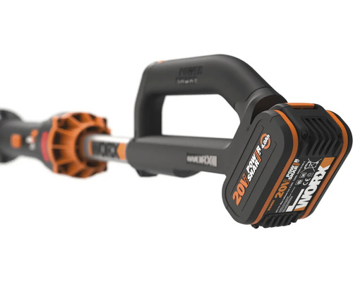 Worx Akku fuer Gartengeraete mit zwanzig Volt und vier Amperestunden Kapazitaet inklusive Worx Logo