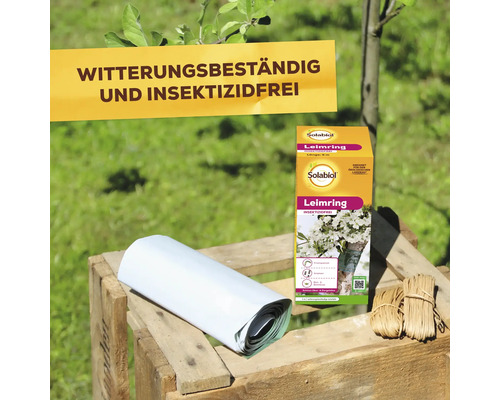 Solabiol Leimring als Insektenschutz für Obst und Ziergehölze in einer Verpackung mit fünf Metern Länge, wetterbeständig und insektizidfrei.