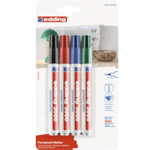 Edding 3000 Permanentmarker Set mit vier Markern in verschiedenen Farben, nachfüllbar mit 1,5 bis 3 Millimeter Strichbreite.