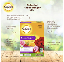 Solabiol Rosendünger im Karton mit 1,5 Kilogramm Inhalt, geeignet für ökologischen Landbau mit Sofort- und Langzeitwirkung.